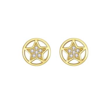 Imagem de Efashion Brincos femininos banhados a ouro 14K prata 925 com zircão incrustado de cinco pontas de estrela, Small, Ouro amarelo, Zircônia cúbica