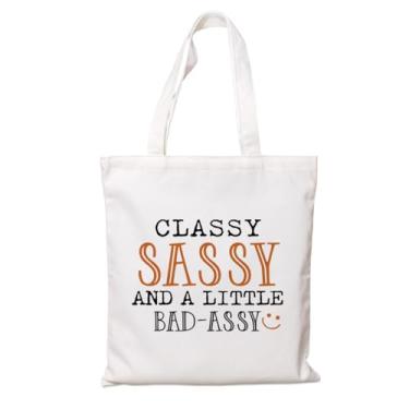 Imagem de Bolsa divertida – Classy Sassy and A Little Bad-assy, bolsas femininas de fim de semana, bolsa de lona estética, bolsa de ombro para trabalho, praia, viagem, presente de aniversário para ela