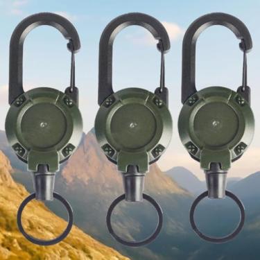 Imagem de Chaveiro retrátil resistente, suporte de crachá de mosquetão multiferramentas, 3 peças, porta-crachá retrátil, cordão de aço inoxidável atualizado, adequado para homens e mulheres (verde)