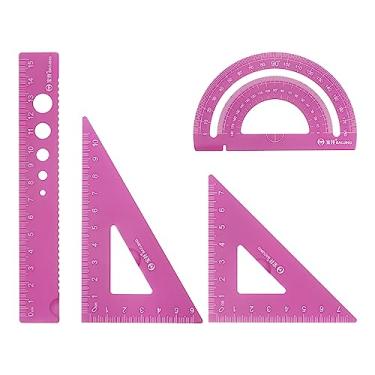 Imagem de Generic Conjunto geométrico de 4 peças, medida métrica de 15 cm, gravação a laser, régua de alumínio, conjunto de régua de metal, transferidor de triângulo, conjunto de ferramentas para sala de aula