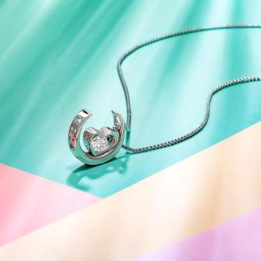 Imagem de Colar com pingente de coração de diamante para mulheres, joia romântica elegante presente com design de lua, F, Aço inoxidável, Sem Pedra Preciosa