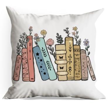 Imagem de Presentes para amantes de livros de flores estéticas, presentes para leitoras, meninas, enfermeiras, capas de travesseiro decorativas, 45,7 x 45,7 cm, berçário, quarto, escritório, casa, cinema, cama