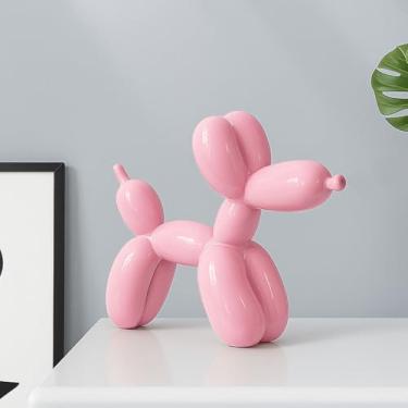 Imagem de Estátua de cachorro de balão de resina fofa, estátua de cachorro para decoração de sala de estar, decoração de mesa faça você mesmo artesanato feito à mão, acessórios para decoração de casa, rosa