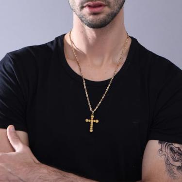 Imagem de Colar com cruz para homens e mulheres, prata, ouro, aço inoxidável, pingente de cruz, joia religiosa, One Size, Aço inoxidável, Sem Pedra Preciosa