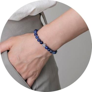 Imagem de Pulseira de contas para homens e mulheres, pulseira elástica com detalhes cruzados, contas empilháveis, joias unissex para uso diário, 19.5cm, Miçanga, Sem Pedra Preciosa
