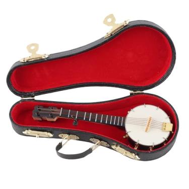 Imagem de Zerodis Mini Banjo Brinquedos Coleção de Artesanato Ornamentos Colecionáveis ​​modelo Com Caixa de Suporte para Decoração de Casa de Bonecas e Presentes Mini Banjo Brinquedos Basswood Miniatura