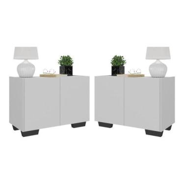 Imagem de Kit 2 Mesas De Cabeceira 2 Portas E Pés Mp4139 Branco preto - MULTIMOV