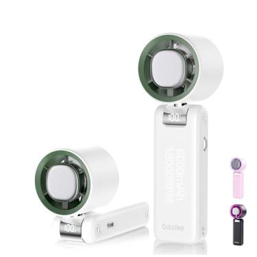 Imagem de Basike Ventilador de Mão Portátil Recarregavel com Display Digital, Função Resfriamento, 100 Níveis, 12W Bateria 6000mAh, Anjo Ajustável 180°, para Casa, Viagens e Escritório Durante o Verão (Branco)