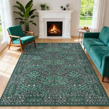 Imagem de WEZVIX Tapete lavável, tapete de área de 12 x 18 cm, verde escuro, para sala de estar, quarto, casa de fazenda, berçário, escritório, tapete grande resistente a manchas e escorregões para quarto