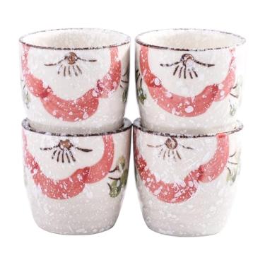 Imagem de Conjunto de 4 copos de saquê de cerâmica estilo japonês, taças de vinho feitas à mão para jantar de sushi, entretenimento asiático e bares domésticos