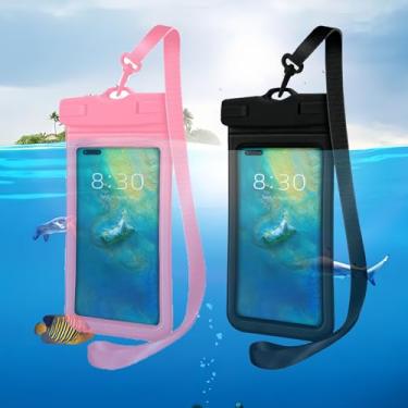 Imagem de Pacote com 2 bolsas extra grandes à prova d'água, bolsa impermeável flutuante, bolsa subaquática para iPhone 15 14 13 12 11 Pro Max, Galaxy S23 S22 S21 S20 Ultra, Pixel, rosa + preto