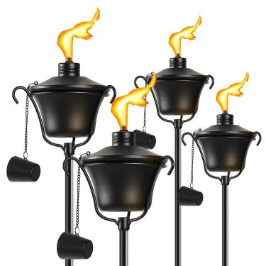 Imagem de FALBAWR Conjunto de 4 tochas de citronela, tochas externas com estaca aterrada de 3 pinos, tochas de jardim de 411 g para exterior, lanterna decorativa externa de 147 cm