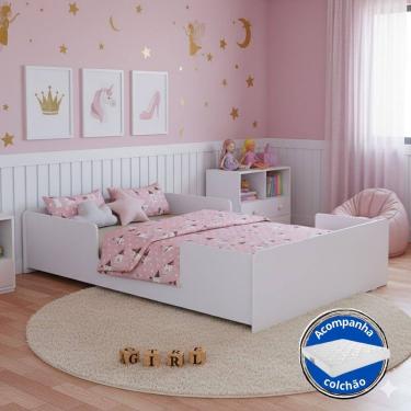 Imagem de Cama Baixa Infantil Montessoriana Com Colchão Ideal Para Transição Do Berço com Proteção Lateral