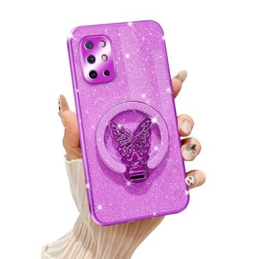 Imagem de Tesazxcn Capa para OnePlus 8T com suporte de borboleta compatível com Magsafe, capa protetora à prova de choque para OnePlus 8T, roxa