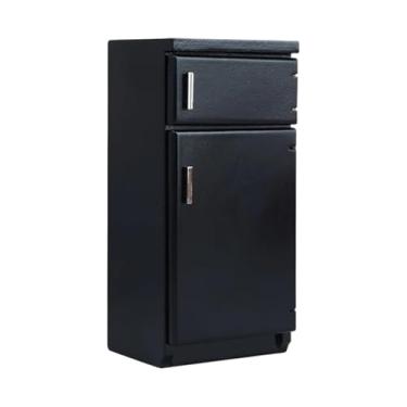 Imagem de oshhni Geladeira/Freezer de Madeira para Casa de Bonecas em Escala 1:12, Simulação de Refrigerador, Móveis de Madeira para Sala de Jantar e Sala de Estar de, Preto