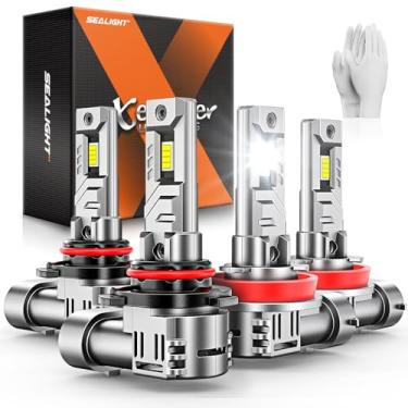 Imagem de SEALIGHT Lâmpadas H8 HB3, 9005+H11 Lâmpadas de Neblina com Ventilador Turbo, 60.000LM 8X Brilho 5 Mins Instalação Rápida, Lâmpadas IP67 Impermeáveis, Pacote com 4