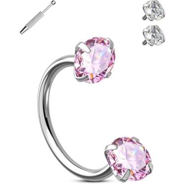 Imagem de OUFER Anéis de nariz dourados em ferradura, anéis de nariz roscados internamente de 20 g para mulheres e homens, aço cirúrgico 316L duplo brilhante zircônia cúbica transparente, piercing de orelha