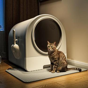 Imagem de Oneluck Caixa de areia com filtro de carbono de controle de odores, caixa de areia de plástico fechada para gatos com colher de areia prática, vaso sanitário tipo gaveta para gatos, 50 cm C x 42 cm L