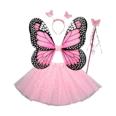 Imagem de Deevoka Conjunto de fantasia de fada para meninas, asa de borboleta infantil, para festa de aniversário de vestido extravagante, Saia de Lantejoulas