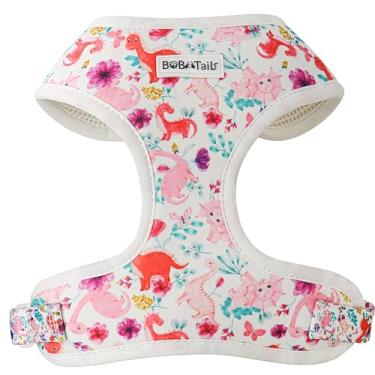 Imagem de Bobotails Peitoral para cães com estampa de dinossauro com conjunto de clipe de coleira em D, ajustável macio acolchoado e tecido de algodão, colete para animais de estimação para cães médios e