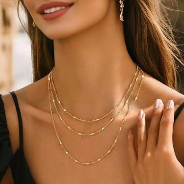 Imagem de Colares em camadas para mulheres, conjunto de gargantilha de corrente delicada empilhável, One Size, Cobre, Sem Pedra Preciosa