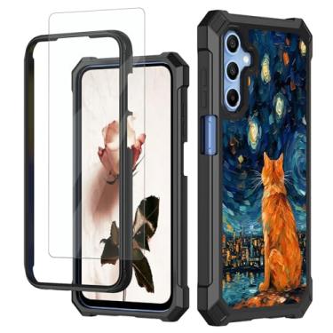 Imagem de RAUEDWDJS Capa para Samsung Galaxy A16 5G com protetor de tela temperada, PC rígido resistente e TPU macio à prova de choque, capa protetora para celular para Samsung Galaxy A16 5G 2024, gato celeste