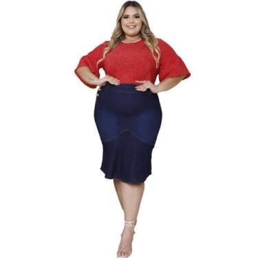 Imagem de Saias Jeans Evangelicas Moda Femininas plus size - Erase, 52, Azul