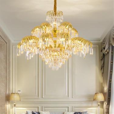 Imagem de Lustre de cristal de luxo europeu com LED, estilo americano, dourado, para sala de estar, restaurante, quarto, villa, hotel, duplex, luminária pendente (B 15 lâmpadas)