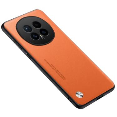 Imagem de POYUFRG Capa fina para Honor Magic 8 Pro/Magic 8, capa de couro leve anti-impressão digital com capa de proteção de lente com tudo incluído, laranja, 8 Pro