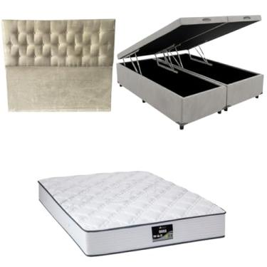 Imagem de Cama Box Baú Bipartida Blindada com Colchão Doss Molas Ensacadas 30cm + Cabeceira Botonê (CORINO CINZA, King)