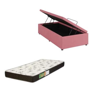 Imagem de Cama Box Baú Solteiro Blindada com Colchão Solteiro Espuma D20 12cm | Kit Completo com Cabeceira Botonê Opcional | Diversas Cores (2, SUEDE ROSA, SEM CABECEIRA)