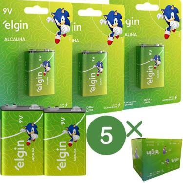 Imagem de Kit com 5 cartelas de baterias 9v alcalina c/1 ht01 82158 - ELGIN