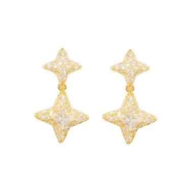Imagem de Brincos femininos com pingente de estrela brilhante pendurados na moda imitação de zircônia cúbica moda estrelas celestiais casamento noivado formatura amizade joia boa sorte, Small, Metal, Zircônia