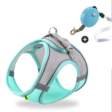 Imagem de Coleira retrátil e peitoral para animais de estimação pequenos, leve, com clipe de mãos livres, coleira retrátil para filhotes, compacta, fofa (203 cm/6,8 kg)