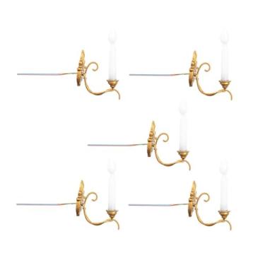 Imagem de KiBcsLic Conjunto de 5 luminárias de parede em escala 1:87, miniaturas de postes de luz, para dioramas de paisagens, maquetes de ferrovias e casas de bonecas, Ouro