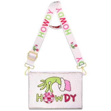 Imagem de ANGLESJELL Bolsa de Natal feminina com contas Grinch Papai Noel árvore de Natal bolsa transversal acessórios de férias roupas presente, Multicor