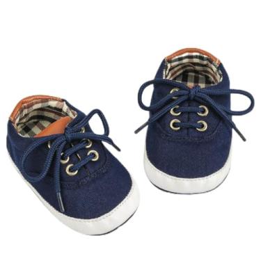 Imagem de Tênis de lona para bebês meninos e meninas recém-nascidos antiderrapante sola macia Frist Walking sapatos respiráveis para crianças pequenas, Azul, 12-18 Months Toddler