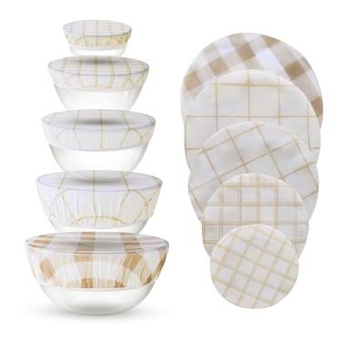 Imagem de Capas de tigela reutilizáveis de 5 tamanhos para impermeabilização de pão - Capas de tigela de cera de abelha reutilizáveis 11/6/8/10/12 polegadas - Capa de pano de algodão elástico - Toucas de