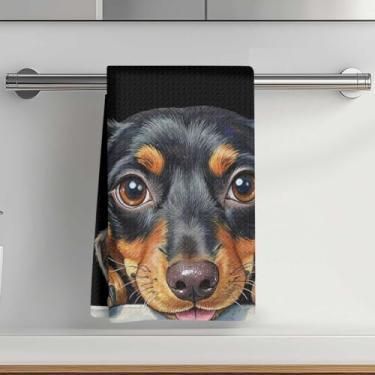 Imagem de Toalhas de cozinha com estampa de dachshund fofas 35 x 61 cm, toalha de prato decorativa de microfibra absorvente, toalhas de mão de waffle para cozinha, casa, banheiro, presentes para amantes de cães