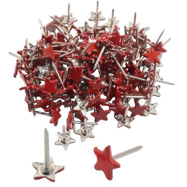 Imagem de Piutouyar 150 peças de pinos de pressão de estrela, tachinhas de estofamento vermelhas em forma de estrela decorativas pinos de estofamento de metal para móveis estofados, placa de cortiça, projetos