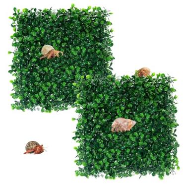 Imagem de 2 peças de brinquedos de escalada de caranguejo eremita de 25 x 25 cm, tapete de parede de caranguejo eremita de grama sintética, decoração de tanque de répteis, plantas de aquário de plástico