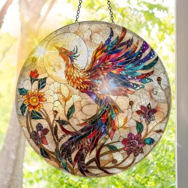 Imagem de Suncatcher acrílico colorido, decoração de janela suspensa de pássaros com design de vitral impresso, apanhador de sol, arte de parede de arco-íris, ornamentos de Natal para uso interno e externo 19,8