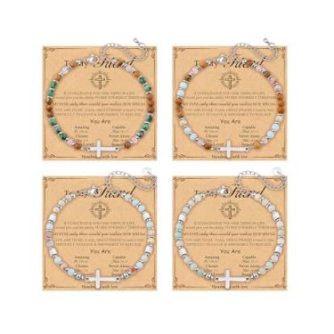 Imagem de FIRAZIO 4 peças de pulseira de cruz para mulheres – Presentes cristãos para mulheres, pulseira de melhor amiga, confirmação religiosa, batismo, Páscoa, aniversário, Natal, joias, Large, Aço inoxidável