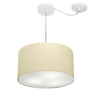 Imagem de Lustre Pendente Cilíndrico Com Desvio De Centro Vivare Md-4256 Cúpula Em Tecido 40x21cm - Bivolt Algodão-crú 127/220v