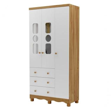 Imagem de Armário Infantil 3 Portas 3 Gavetas Tedy - Moveis Peroba Amendoa-branco
