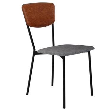 Imagem de Cadeira Estofada Para Sala De Jantar Village Preto C01 Linho Prata Courino Caramelo - Lyam Decor