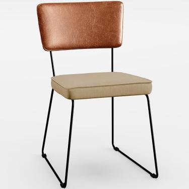 Imagem de Cadeira Estofada Sala Jantar Camel Linho Bege Escuro