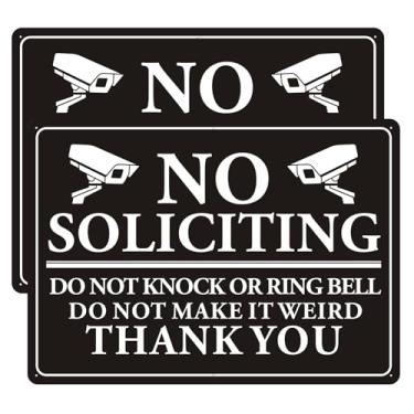 Imagem de Placa engraçada sem solicitação para casa ou casa 35,5 cm × 25,4 cm (pacote com 2) – Não bata ou toque sino, não faça estranho – Placa de metal de alumínio resistente ao clima para quintal, porta