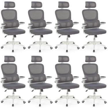 Imagem de Kit 8 Cadeiras De Escritório Executiva Viena Com Regulagem De Altura - Cinza