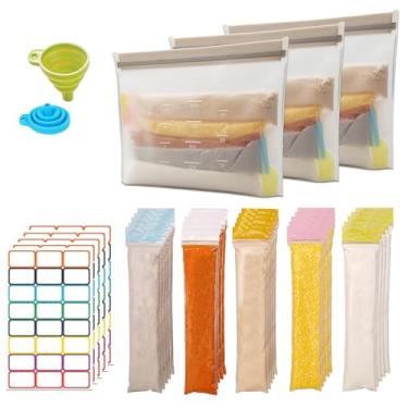 Imagem de Yiqianhome Recipientes de proteína em pó e pacote de viagem de suplementos: 100 dispensadores de pó à prova de vazamento com funil e 3 bolsas portáteis para academia, atividades ao ar livre, viagens